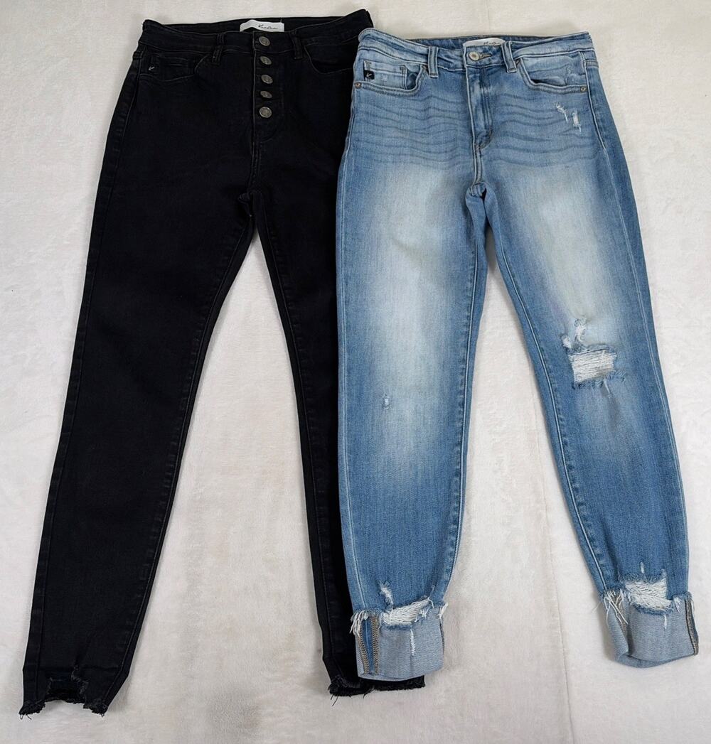 2pr. Kancan Cuffed Black & Light Wash Jeans Size 9/28 Distressed Bnfts Charity